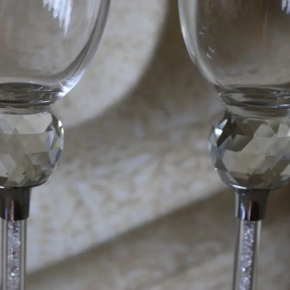 DAVID TUTERA SILVER RHINESTONE SPARKLE CRYSTAL WEDDING DECORATIVE FLUTES - S/2 - Picture 5 of 7